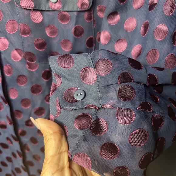 Chico's Women's Purple Metallic Luxe-Dot Print Button Front Sheer Shirt 1/Medium - Picture 8 of 8